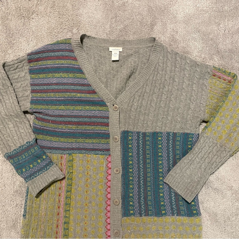 Sundance Wool Blend Cardigan Patchwork Womens Lar… - image 2